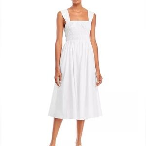 NWOT STAUD Ida Smocked midi dress white size small